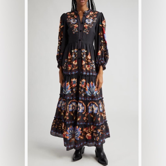 FARM Rio Dresses & Skirts - NWT $295 FARM Rio Winter Garden Floral Print Long Sleeve Dress in BLACK, XXS!